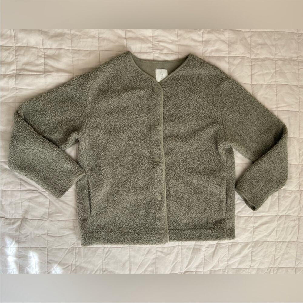 Joie Sage Green Boucle Sherpa Teddy Fleece Lined  Button Down Jacket - Medium